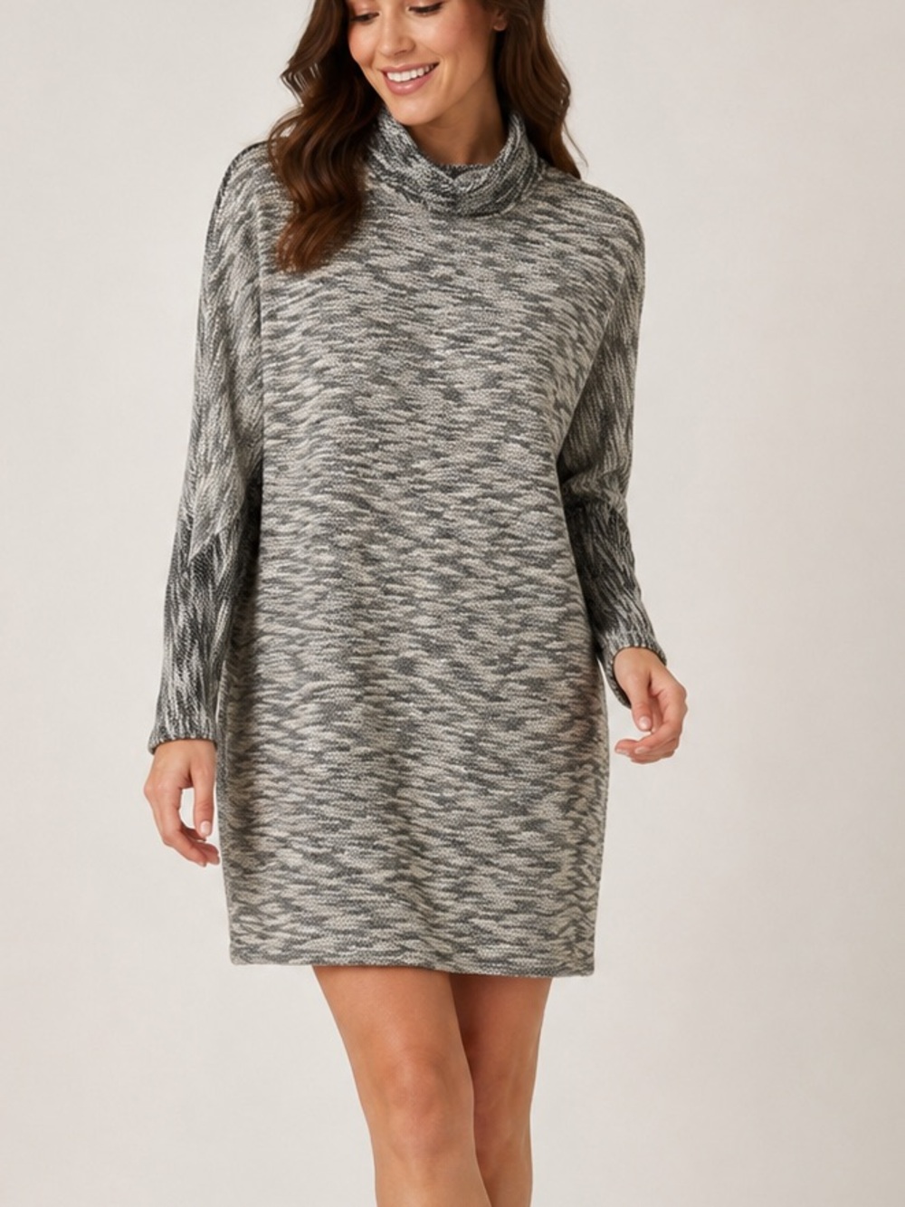 Billy Reid Gray Cream Marled Knit Cowl Neck Sweater Dress Size M